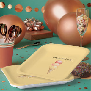Assiettes En Carton Glace Italienne Rouge Jaune Gelato Cône de Crème G