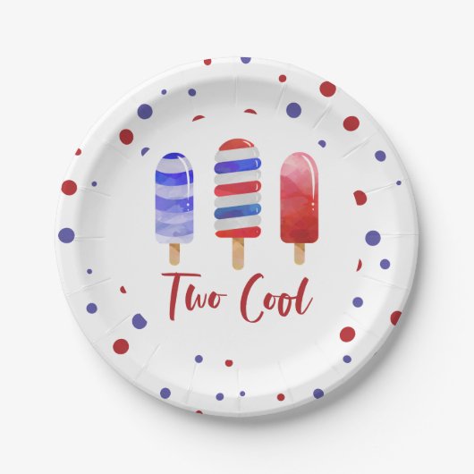 Assiettes En Carton Glace Pops Deux Cool Rouge Blanc Bleu 2e anniversa (Devant)