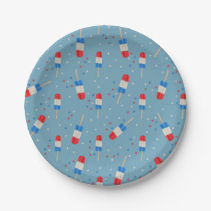 Assiettes En Carton Glaces Rouges Blanches Bleues Avec Étoiles - Fête 