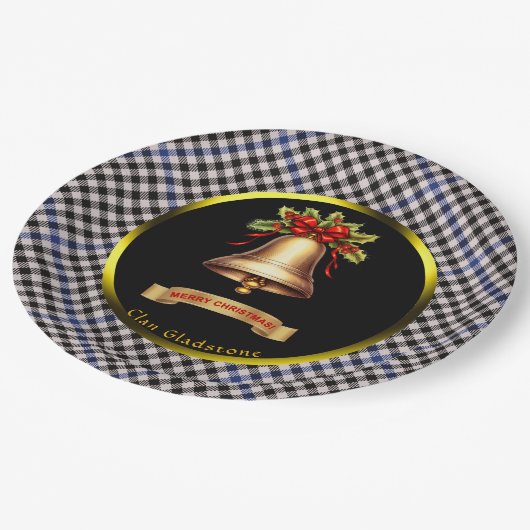 Assiettes En Carton Gladstone Tartan Noël personnalisé (Angle)