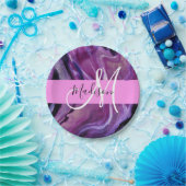 Assiettes En Carton Glam Abstrait Purple Shimmer Texture rose Monogram (Fête)