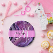 Assiettes En Carton Glam Abstrait Purple Shimmer Texture rose Monogram (Fête)
