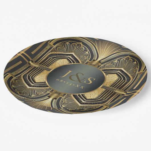 Assiettes En Carton Glam Art Deco Mariage ID1033 (Angle)