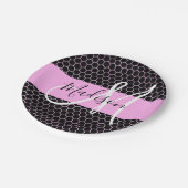 Assiettes En Carton Glam Black Metallic Rose Honeycomb Nom du monogram (Angle)