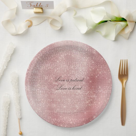 Assiettes En Carton Glam Blush rose brillant étincelle (Mariage)