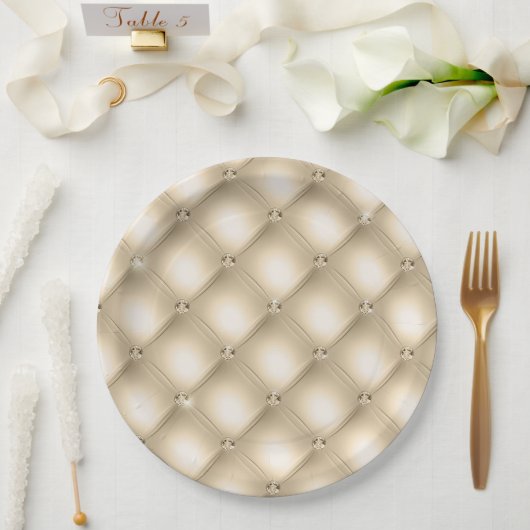 Assiettes En Carton Glam Champagne Gold Glitzy Diamants (Mariage)