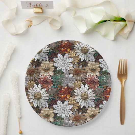 Assiettes En Carton Glam Champagne Or Rouge Fleurs blanches (Mariage)