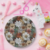 Assiettes En Carton Glam Champagne Or Rouge Fleurs blanches (Fête)