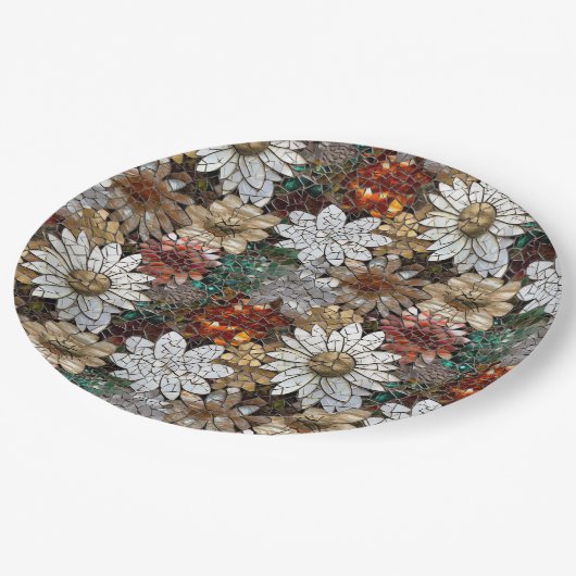 Assiettes En Carton Glam Champagne Or Rouge Fleurs blanches (Angle)