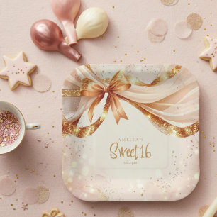Assiettes En Carton Glam Coquette Nœuds Rose Gold Sweet Sixteen ID1289