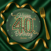 Assiettes En Carton Glam Emerald Green and Gold 40th Birthday