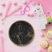 Assiettes En Carton Glam en marbre noir Golden Anniversaire (Fête)