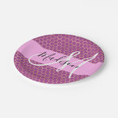 Assiettes En Carton Glam Fuchsia Metallic rose Honeycomb Nom (Angle)