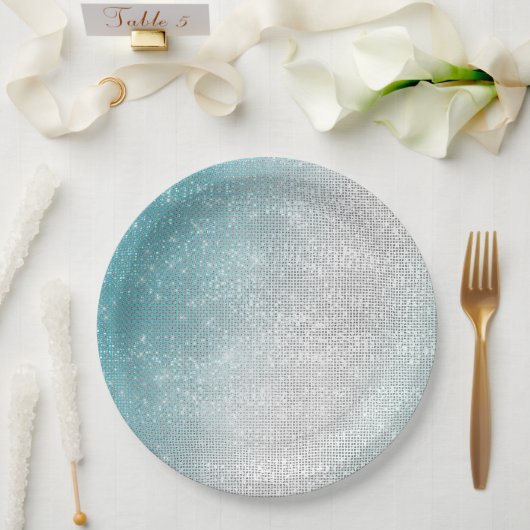 Assiettes En Carton Glam Glitzy Aqua Ombre Sparkle Mariage (Mariage)