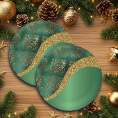 Assiettes En Carton Glam Gold Parties scintillant Green Metallic Festi
