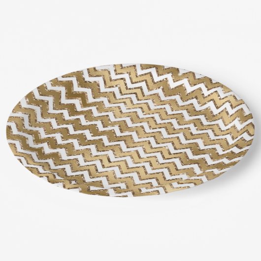 Assiettes En Carton Glam Gold White Zigzag (Angle)