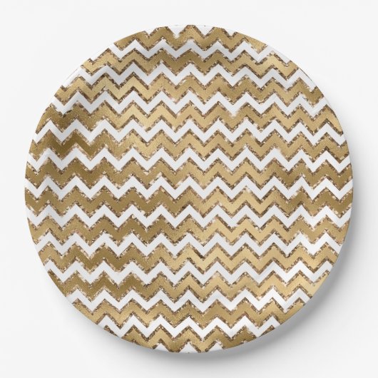 Assiettes En Carton Glam Gold White Zigzag (Devant)