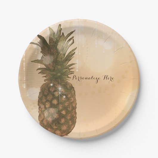 Assiettes En Carton Glam Golden Ananas Elegant Tropical Party (Devant)