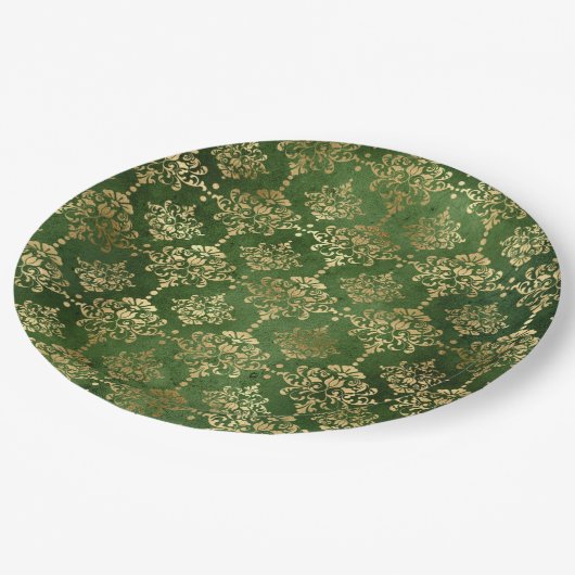 Assiettes En Carton Glam Green Gold Motif Noël (Angle)