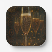 Assiettes En Carton Glam Happy New Year Steampunk Champagne (Recto)