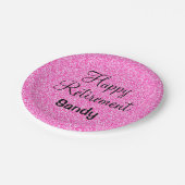 Assiettes En Carton Glam Happy Retirement Hot rose Parties scintillant (Angle)