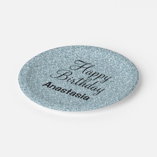 Assiettes En Carton Glam Joyeux Anniversaire Bleu Parties scintillant (Angle)
