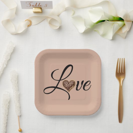 Assiettes En Carton Glam Leopard Heart Love Design (Mariage)