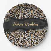 Assiettes En Carton Glam Leopard Joyeux anniversaire (Devant)