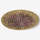 Assiettes En Carton Glam léopard violet noir et doré (Angle)