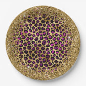 Assiettes En Carton Glam léopard violet noir et doré (Devant)