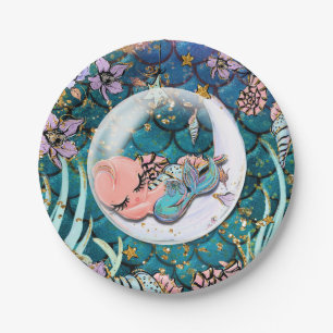 Assiettes En Carton Glam Mermaid Or Glitter Garçon Baby Shower