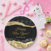 Assiettes En Carton Glam noir et or Larmes Bonne année (Fête)