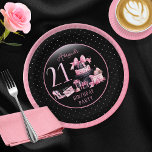 Assiettes En Carton Glam Pink Black Fashion 21ème anniversaire<br><div class="desc">Glamour français d'inspiration couture, rose et noir "21" design de 21ème anniversaire avec un gâteau boîte casquette, stilettos roses et un sac de maquillage parmi divers cadeaux d'anniversaire non ouverts et de luscious cupcakes. Parfait pour célébrer des anniversaires. Age est créé dans une police de parties scintillant fausse rose inmodifiable....</div>