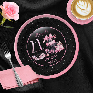 Assiettes En Carton Glam Pink Black Fashion 21ème anniversaire
