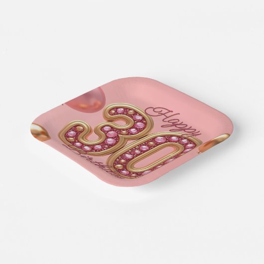 Assiettes En Carton Glam Pink et Gold Gemstone 30e anniversaire (Angulaire)