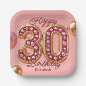 Assiettes En Carton Glam Pink et Gold Gemstone 30e anniversaire (Recto)