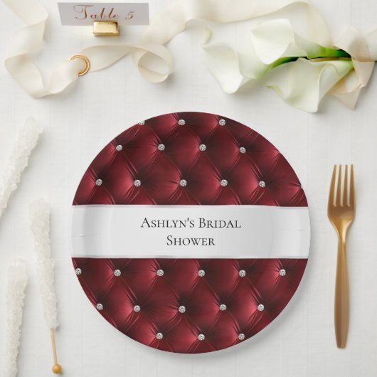 Assiettes En Carton Glam Red Faux Velvet de luxe (Mariage)