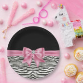 Assiettes En Carton Glam rose Bow Diamond Zebra Print Black (Fête)