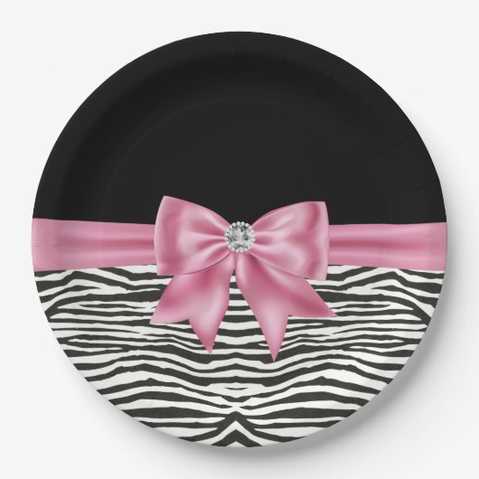 Assiettes En Carton Glam rose Bow Diamond Zebra Print Black (Devant)
