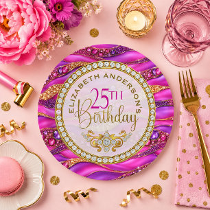Assiettes En Carton Glam Rose Gold Bijou Strata 25e Anniversaire