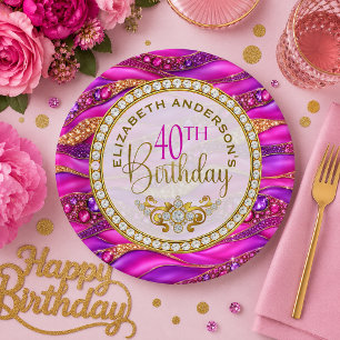 Assiettes En Carton Glam Rose Gold Bijou Strata 40e Anniversaire