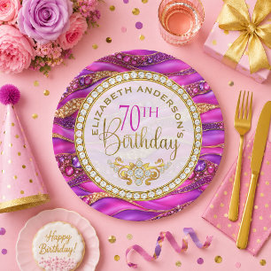 Assiettes En Carton Glam Rose Gold Bijou Strata 70e Anniversaire