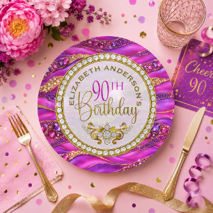 Assiettes En Carton Glam Rose Gold Bijou Strata 90e Anniversaire