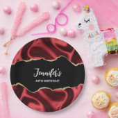 Assiettes En Carton Glam rouge foncé Satin foncé Conception abstraite  (Fête)