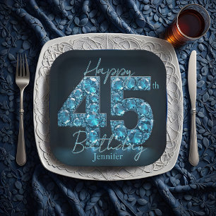 Assiettes En Carton Glam Sapphire Blue & Black Gemstone 45e anniversai