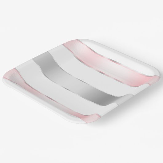 Assiettes En Carton Glam Silver Blush Pink Ribbon Anniversaire (Angulaire)