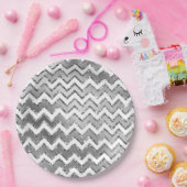 Assiettes En Carton Glam Silver White Zigzag Stripes (Fête)