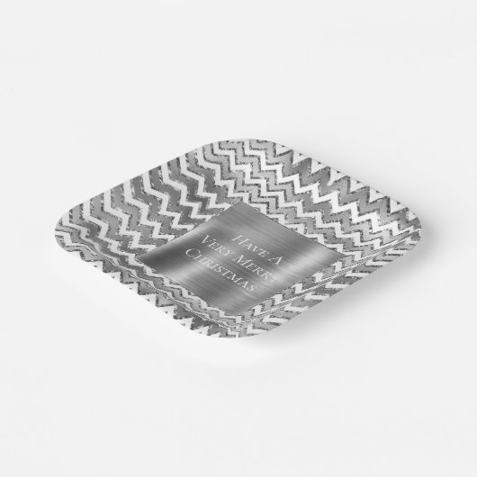 Assiettes En Carton Glam Silver White Zigzag Stripes (Angulaire)