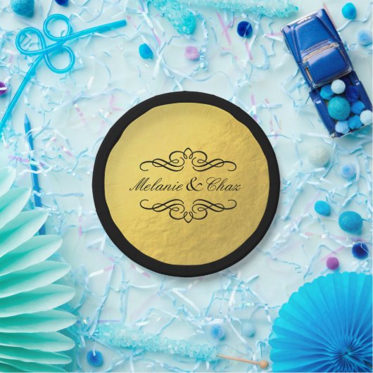 Assiettes En Carton Glam Tourbillonnant or fleurir Mariage Outline Foi (Fête)