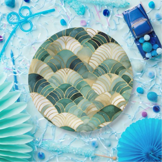 Assiettes En Carton Glam vert Gold Abstrait (Fête)